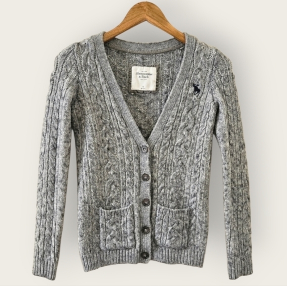 Abercrombie & Fitch Sweaters - Abercrombie & Fitch Y2K Alpaca Wool Blend Gray Cableknit Cardigan Sweater VTG